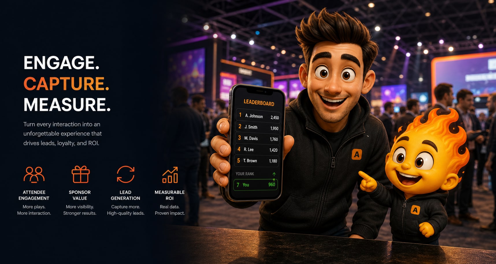 Spark and Guy demonstrating an event leaderboard campaign